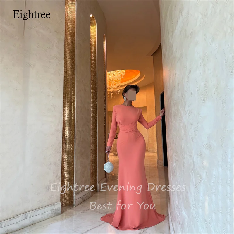 Eightree Orange Mermaid Evening Dresses Long sleeves Prom Gown Floor Length Formal Party Gowns vestidos de fiestas