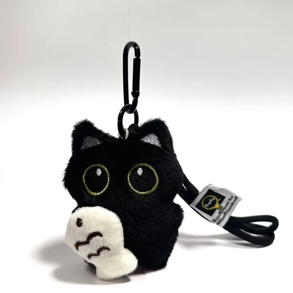 Divertido Llavero de Gato Negro de la Buena Suerte, Adornos Bonitos, Colgante de Gato y Pez, Decoración para Bolsos y Llaves