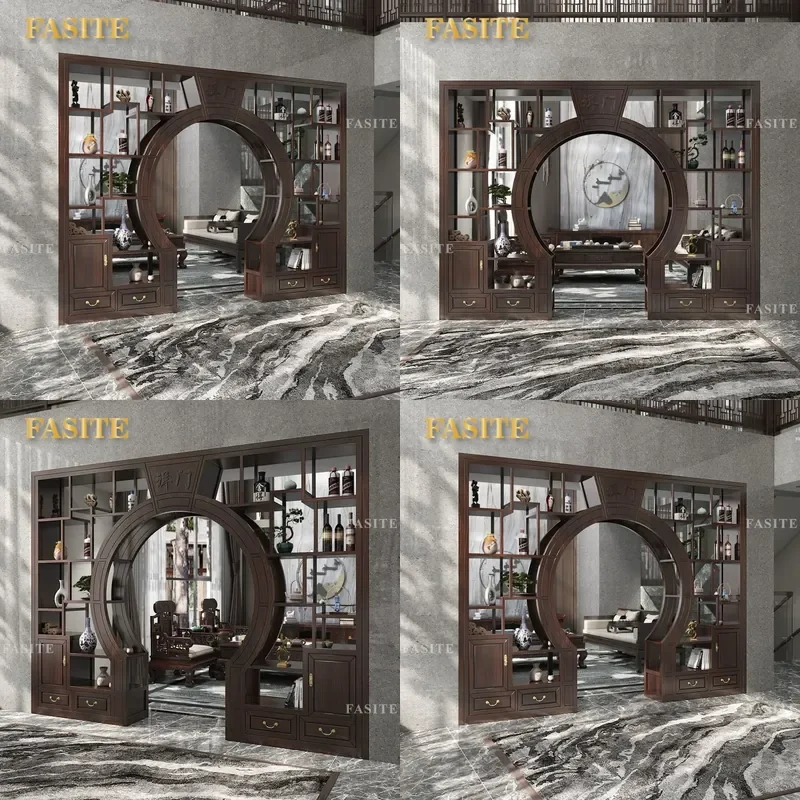 For Living Room Entrance New Chinese Style Solid Wood Screen Cabinet Partition Bogu Frame Arch Storage Shelf Modern Household