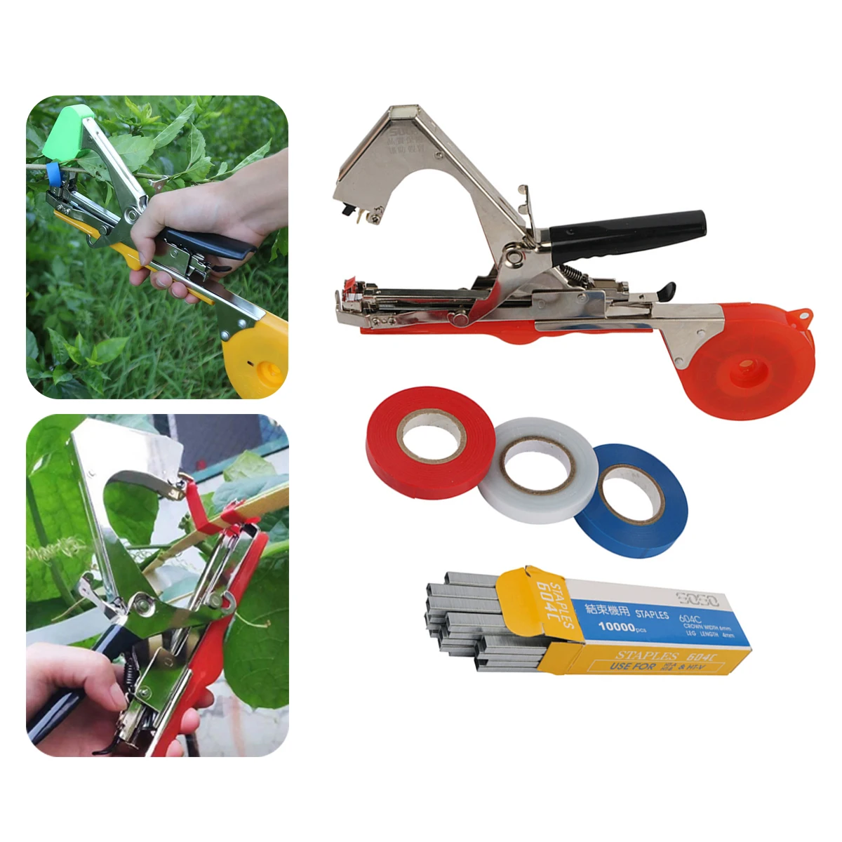 

Vineyard Tying Machine Kit Plant Tomato Grape Branch Hand Tying Binding Machine With Vine Tying Tape and Nails Garden Tool 1 Set