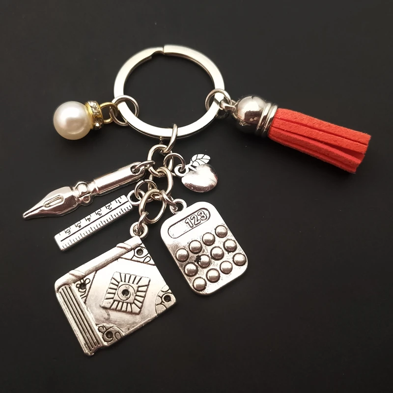 New fashion tassel keychain pen charm computer ruler notebook teacher keychain school teacher gift jewelry
