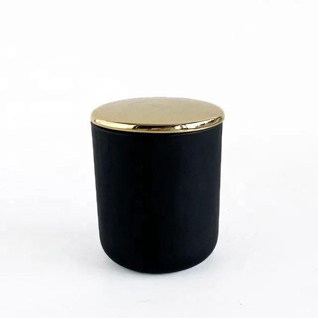 

Classic black glass candle container with luxury gold ceramic lid
