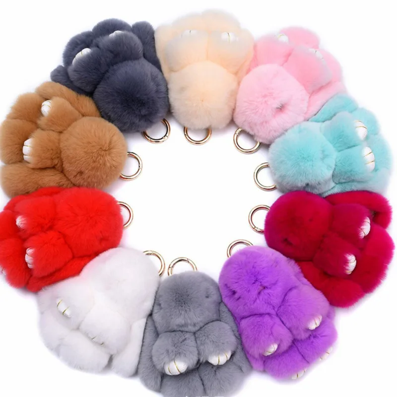 

Rabbit Keychain Ring Fluffy Real Fur Pompon Bunny Trinket Key Chain Charm Cute Key Ring On Bag Car Key Pendant