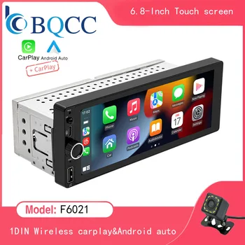 1din 6.86" ​​HD Car Radio Multimedia Carplay Touch Screen Mirror Link Stereo Bluetooth USB FM Camera MP5 Player