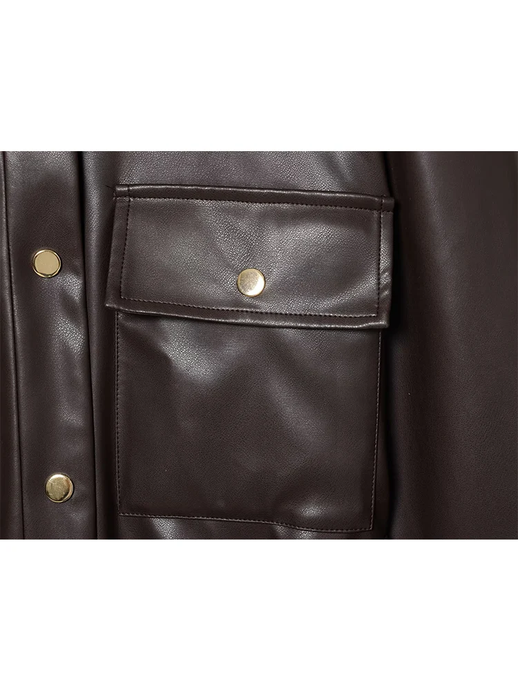 TFMLN المرأة حزام فو سترات من الجلد كم طويل التلبيب بولي Leather سترة جلدية الخريف موضة الصلبة معاطف الموضة الإناث الشارع الشهير #5