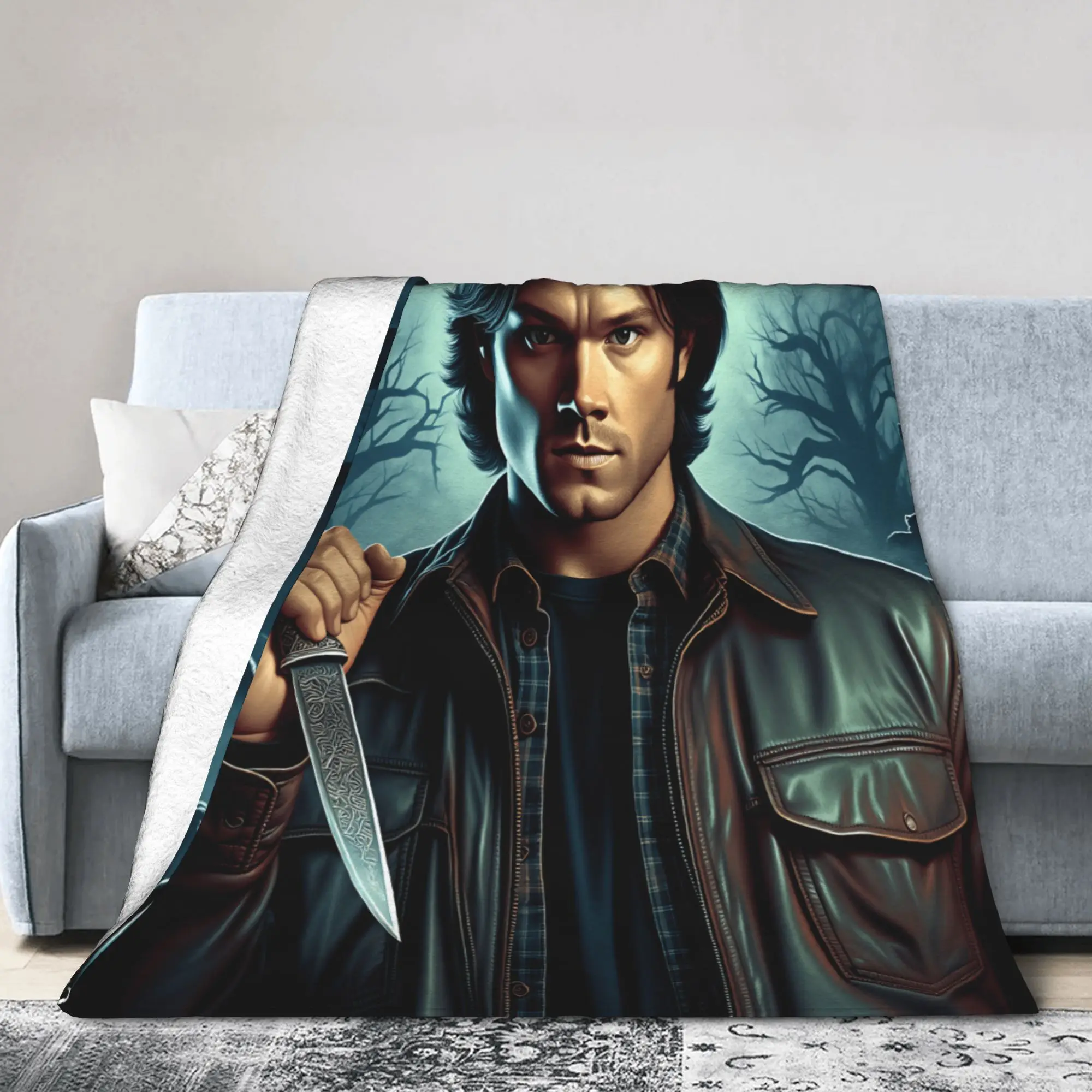 Sam Winchester Supernatural Flannel Blanket  Soft Warm Throw Blanket for Outdoor Picnic Street Trend Bedspread Sofa Bed Cover