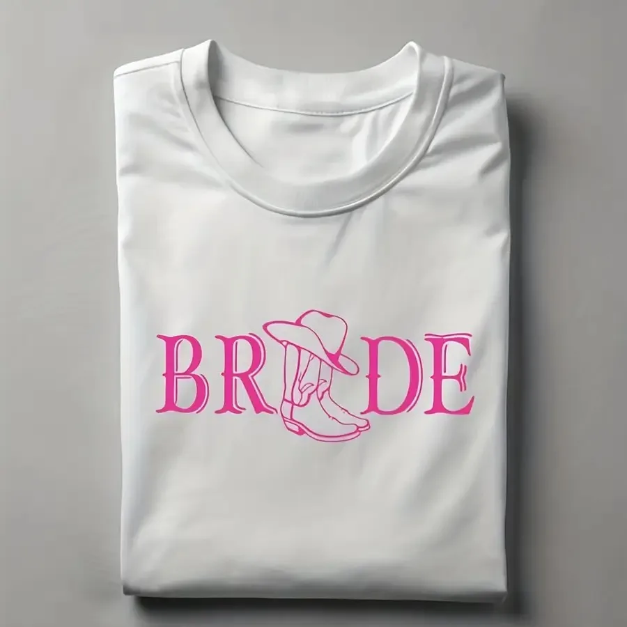 

Футболка с принтом «Белые сапоги невесты и шляпа» – розовый комплект для девичника в стиле вестерн, подарок на свадебный душ, мягкая дышащая футболка с круглым вырезом