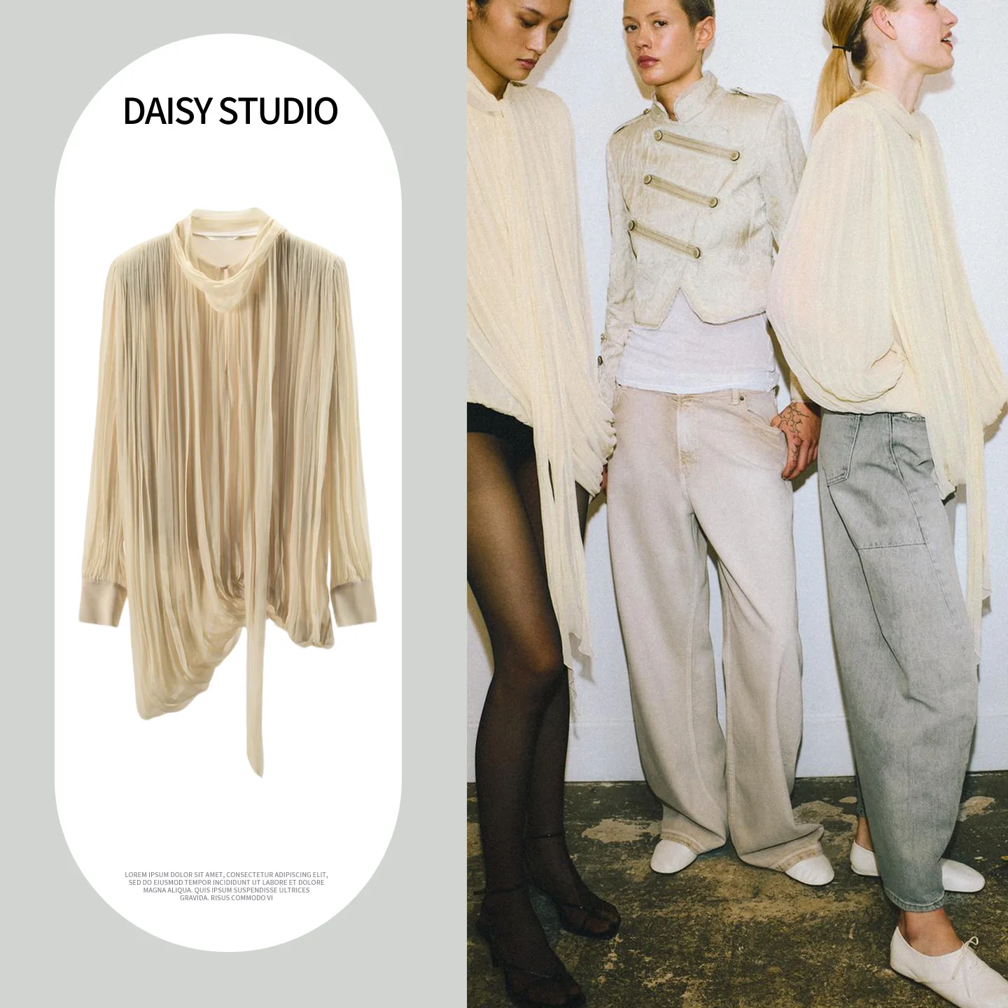

Spring Summer New Women's round Neck Long Sleeve Pleated Decorative Shoulder Pad Asymmetrical Hem Shirt Comfortable Breathable