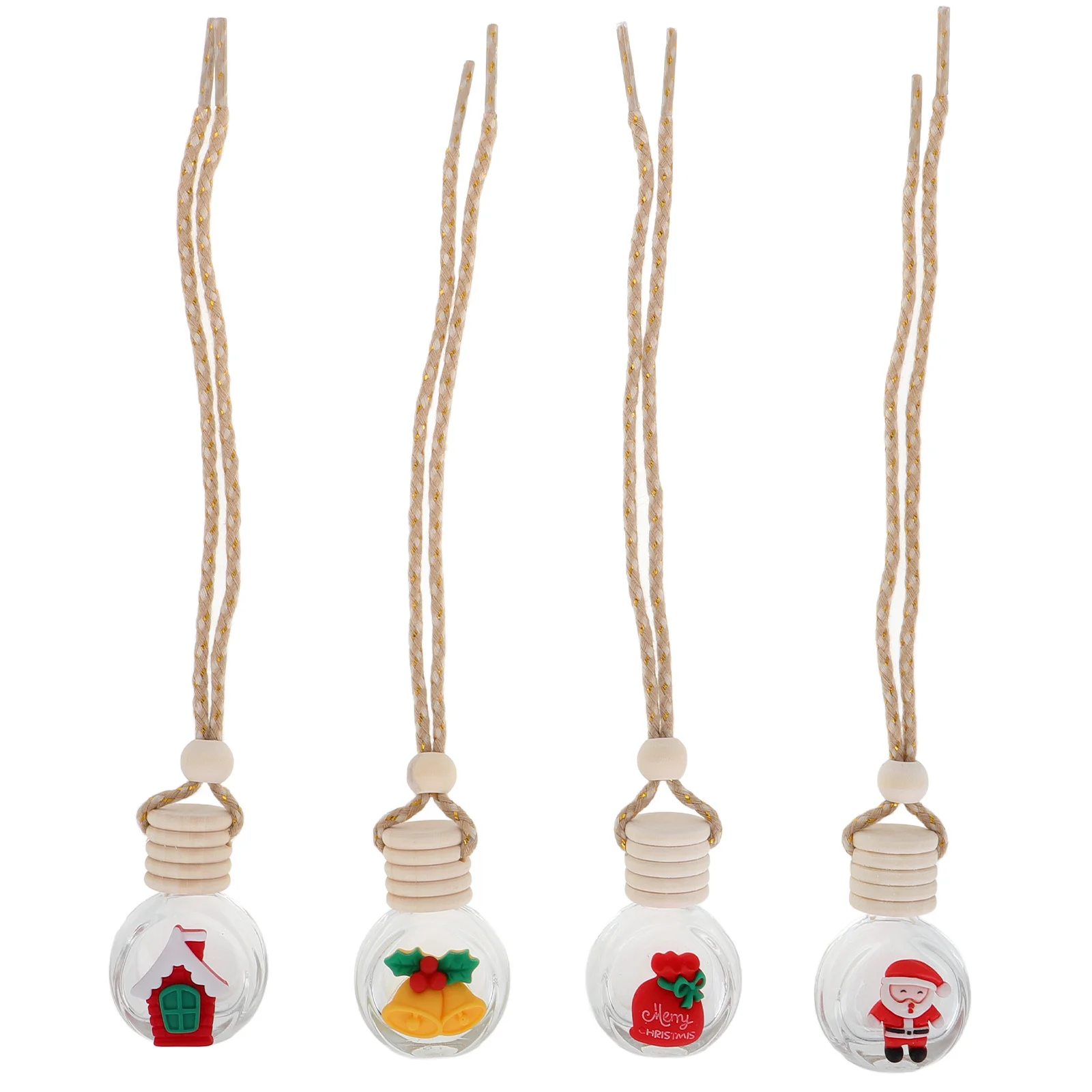

4Pcs Car Air Freshener Hanging Bottles Christmas Cartoon Design Refillable Glass Perfume Diffuser Pendant Essential Oil