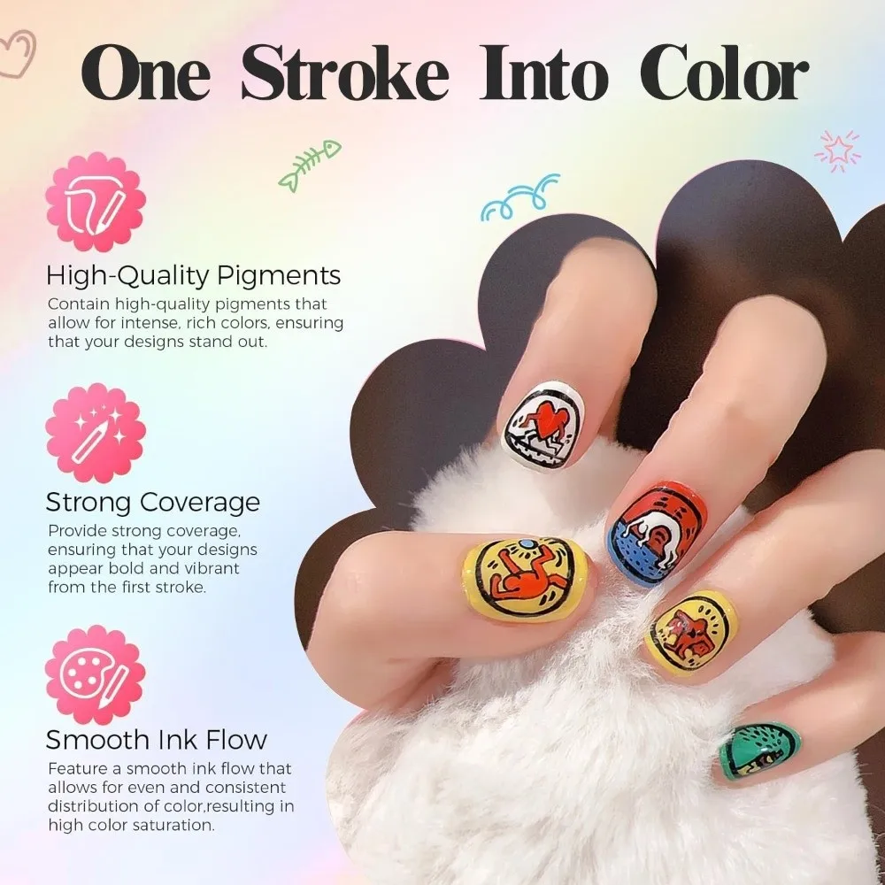 12 unids/set nuevo bolígrafo colorido para grafiti de uñas, bolígrafo de dibujo DIY resistente al agua, herramienta de manicura con delineador de pintura de líneas abstractas 3D