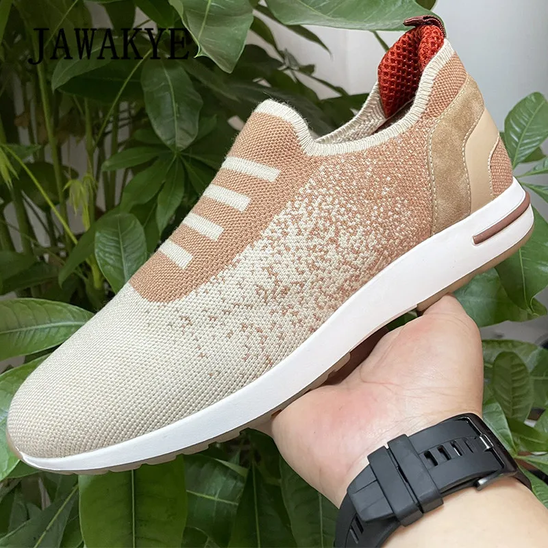 2022 Spring Men Knitted Sneakers High Quality Socket Gradient Male Loafers Breathable Casual Flat Shoes Walking Out Men Shoes