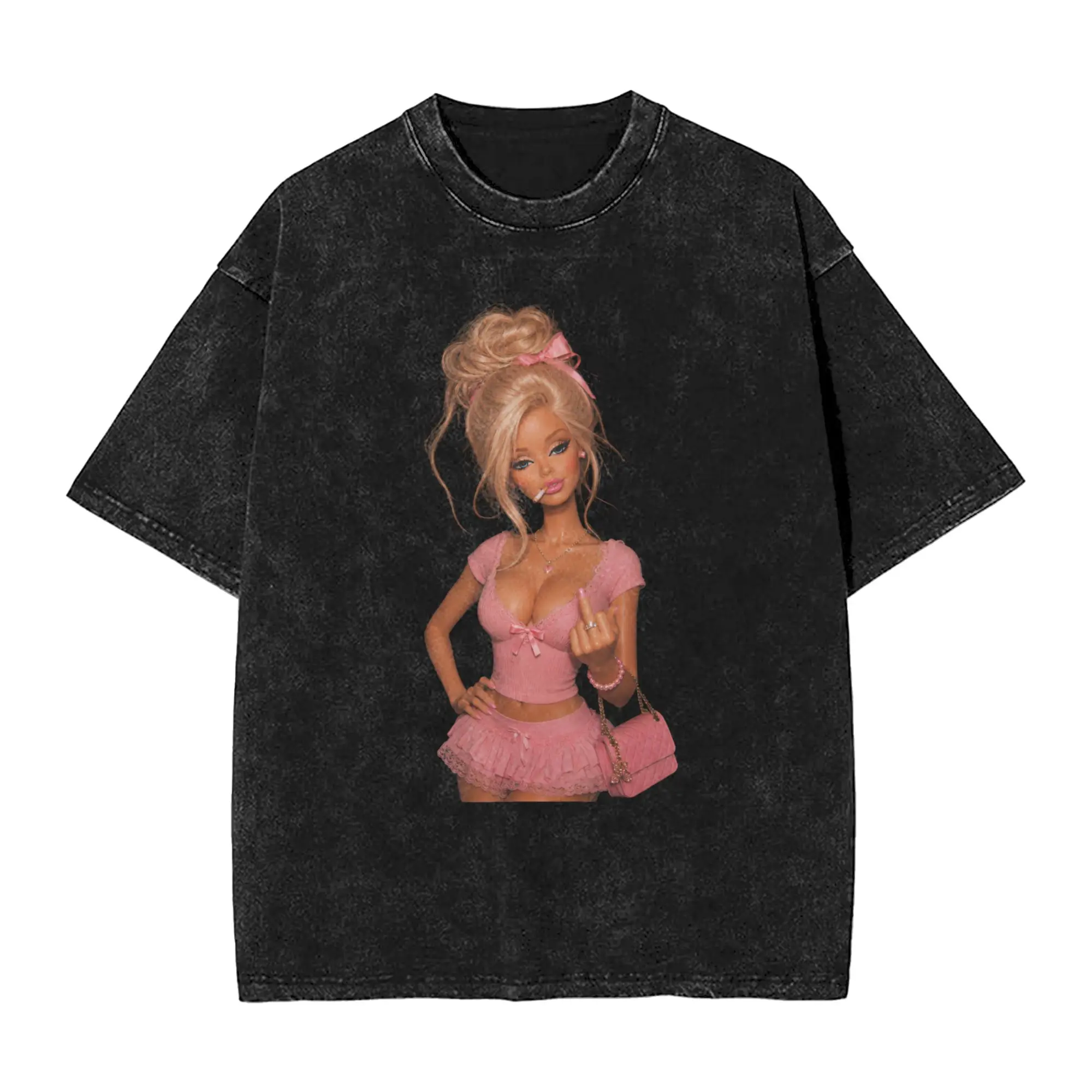 Summer Blonde Doll Disheveled Doll Washed T Shirt Apparel Oversize T-Shirts  Men Women Tee