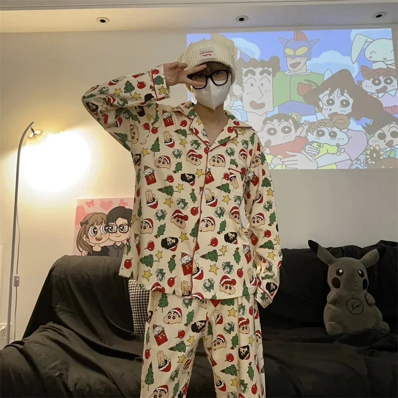 New Couples Pajamas Ms. Long-sleeved Cartoon Crayon Leisure Loose Comfortable Couples Wear Students Out Leisure Home Wear Men