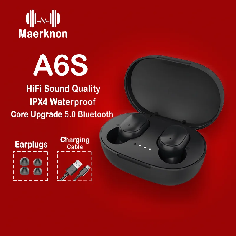 Noise Cancelling Headsets A6S PRO TWS Earbuds Wireless For All Smartphone Upgrade Bluetooth 5.0 waterproof Sweatless Headphones