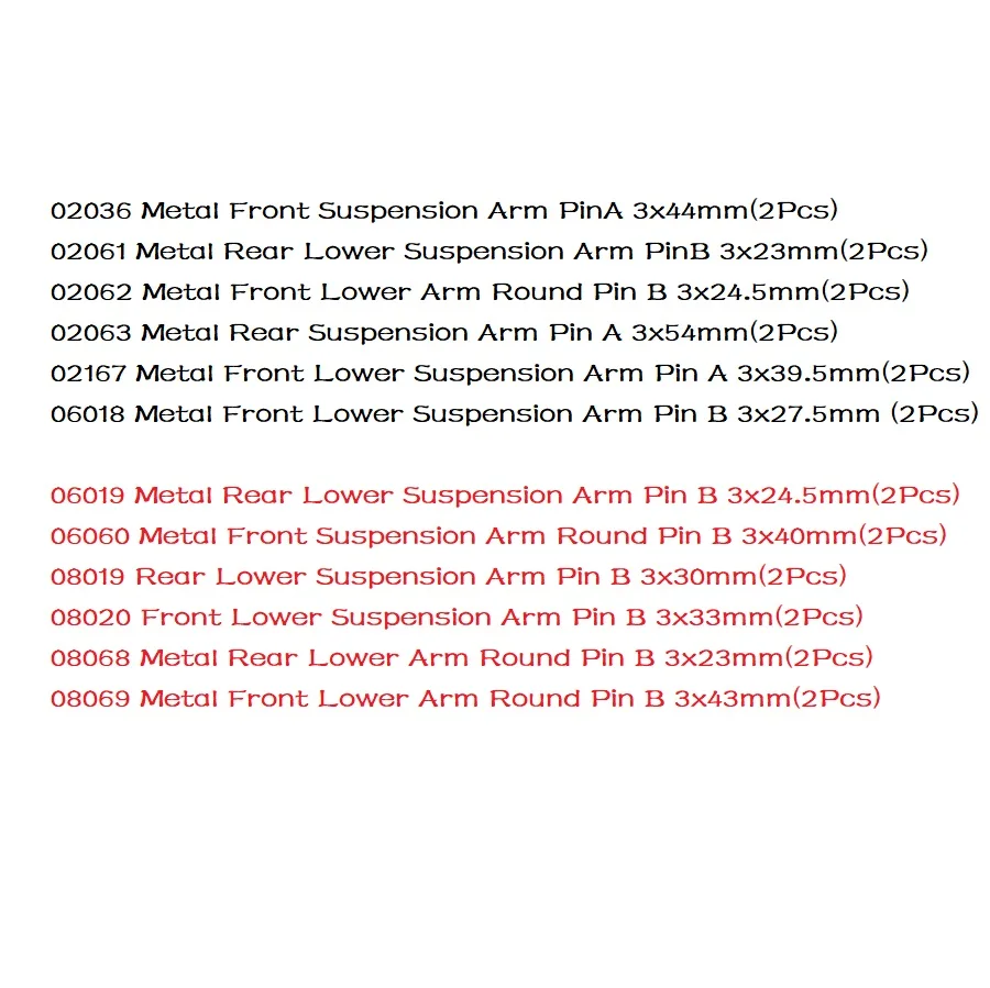 Rc 02036 02061 02062 02063 06018 06019 08019 08020 08068 08069 Metalen Front/Rear Suspension Arm Pin Voor 1/10 hsp Auto Onderdelen