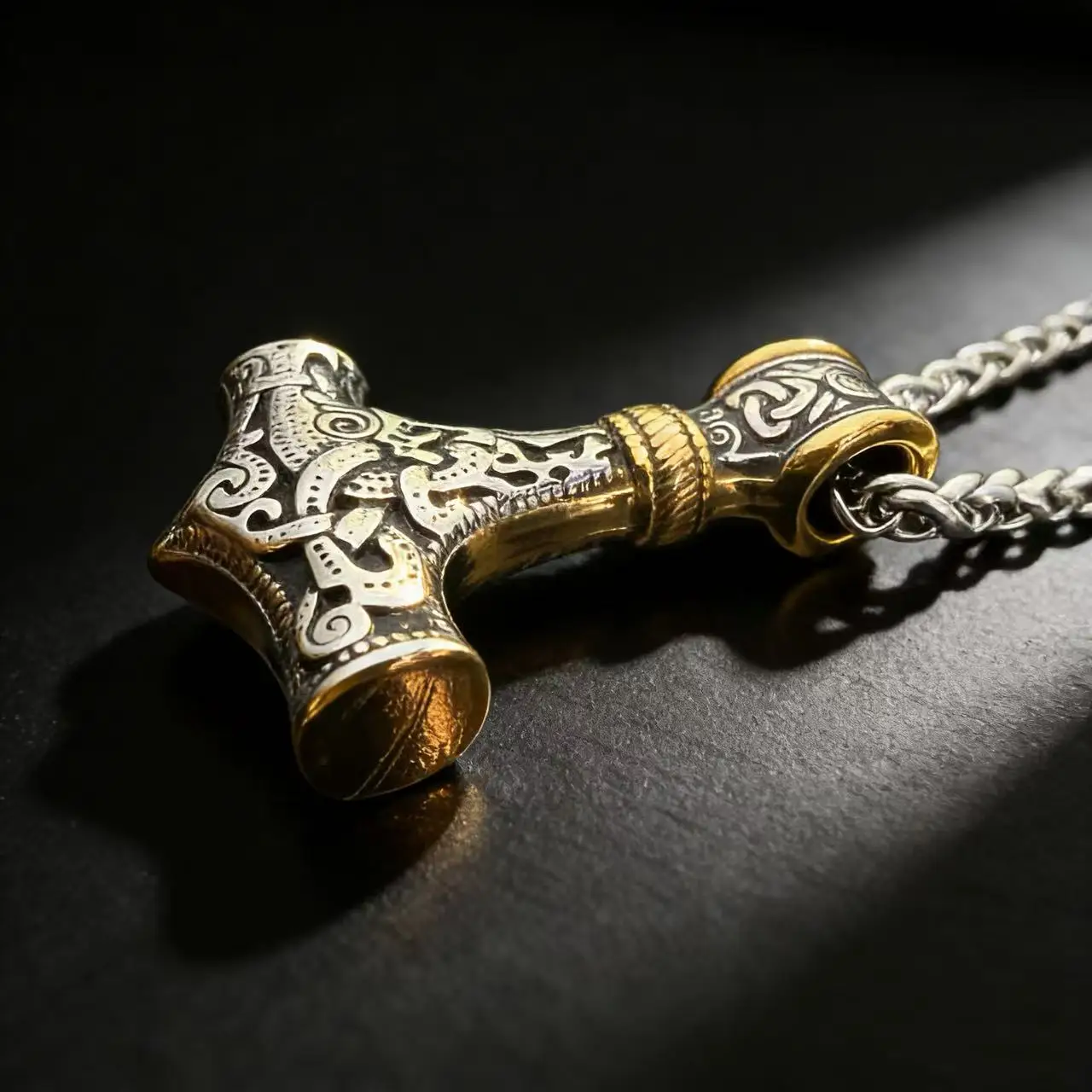 316L Edelstahl Nordic Odin Viking Rune Anhänger Kette Halskette Für Männer Vintage Mjolnir Schmuck Zubehör Geschenk Box – Detail 2
