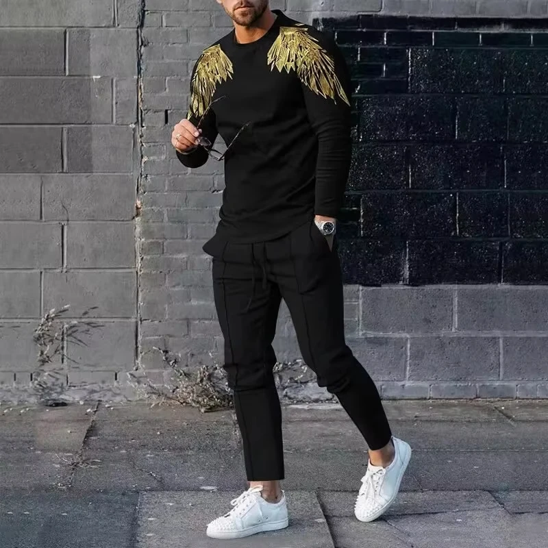 Full Men's T Shirt Set Long Sleeve O Neck Urban Jogging 3D Printed Fashion Casual Streetwear Oversized Outfits Sportswear Suit