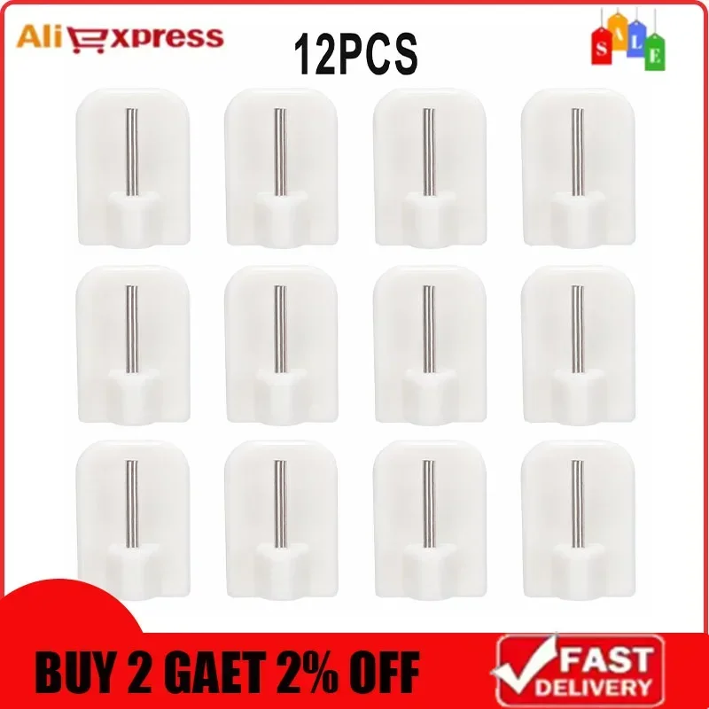 Durable Curtain Hooks Bracket Self-adhesives Stainless Steel+pvc White 4/8/12Pcs Curtain Rod Hook Home Storage