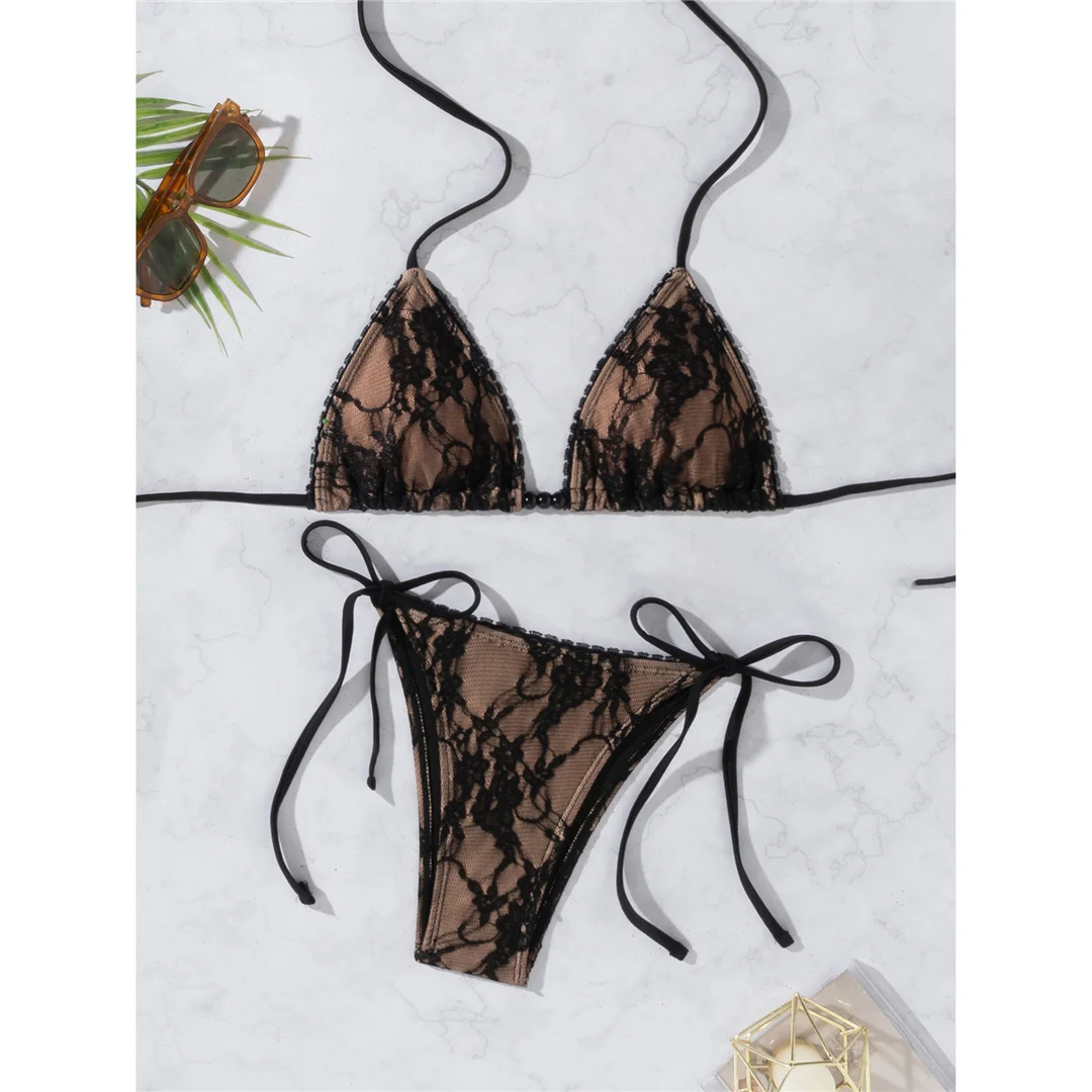 XS - L Neuer Bikini mit Spitze und Neckholder, zweiteiliger Badeanzug für Damen, Badebekleidung, gepolsterter Badeanzug mit Trägern, Badeanzug, Modell V7616. – Detail 3