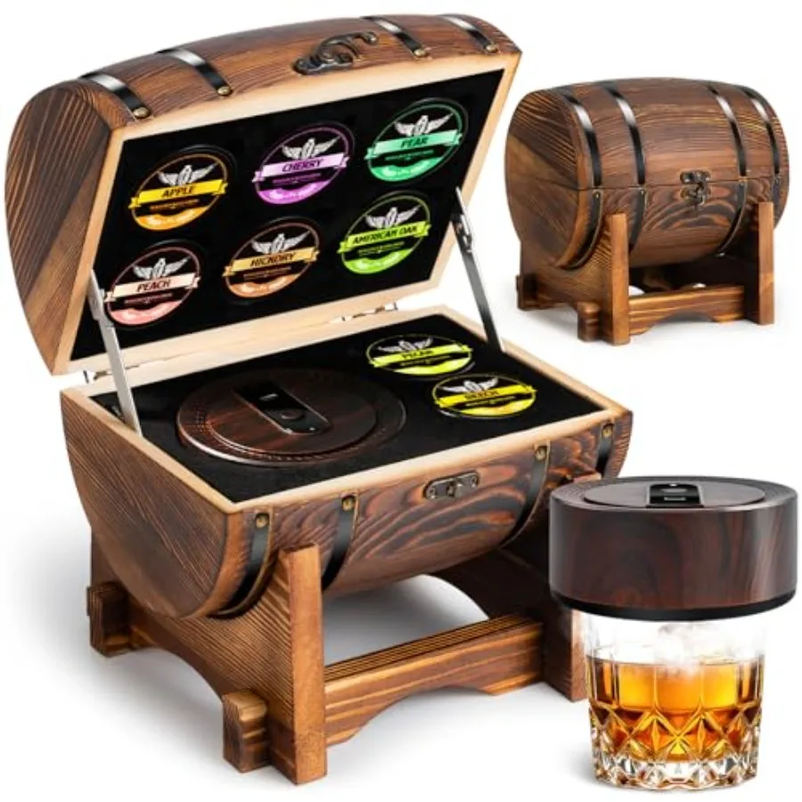 

Electric Whiskey Smoker Kit with Charred Wooden Case Patent Pending,Rechargeable Cocktail Smoker Kit with 8 Flavors Wood Chips,
