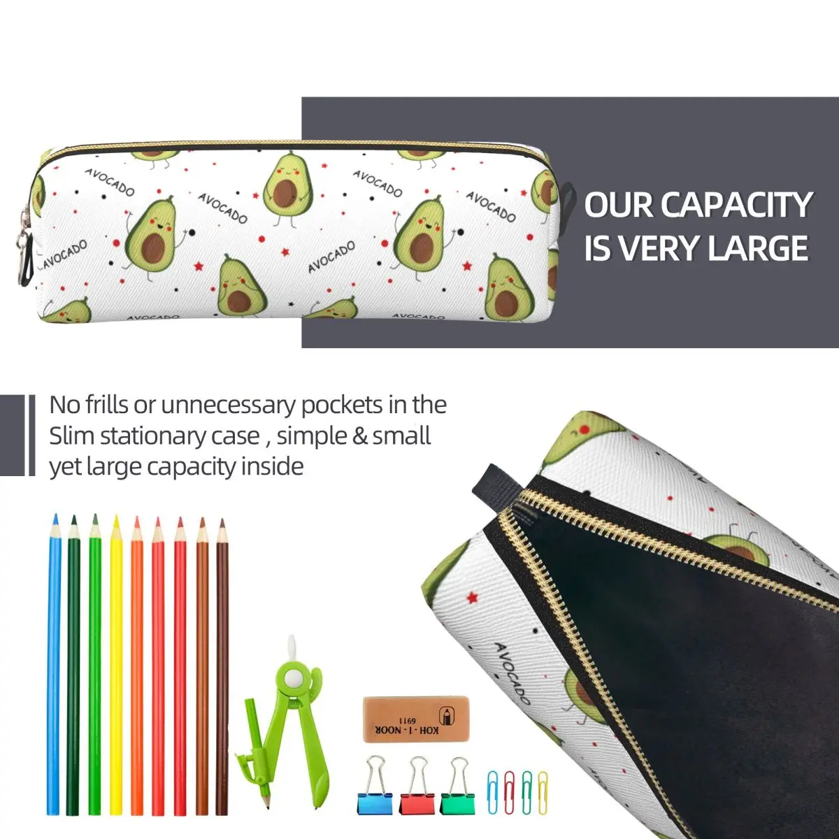 かわいいカワイイアボカドペンケース　おしゃれなアボカド愛好家向けペンボックスバッグ　女の子男の子用大容量収納　学校用品ギフト　ペンポーチ