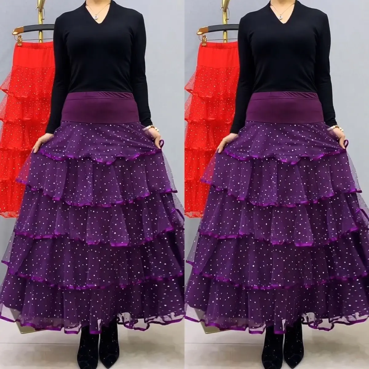 Temperament Slimming Half Skirt High-end Western-style Ballroom Dance Square Dance Big Swing Skirt A-line Cake Skirt Dance Skirt