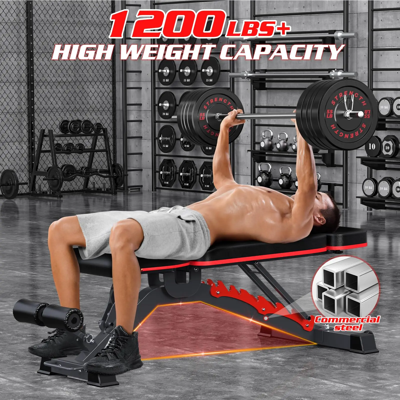 1200LBS Adjustable Weight Bench Press, Heavy-duty Workout Bench for Home Gym, Extra Headrest, Incline Decline strength