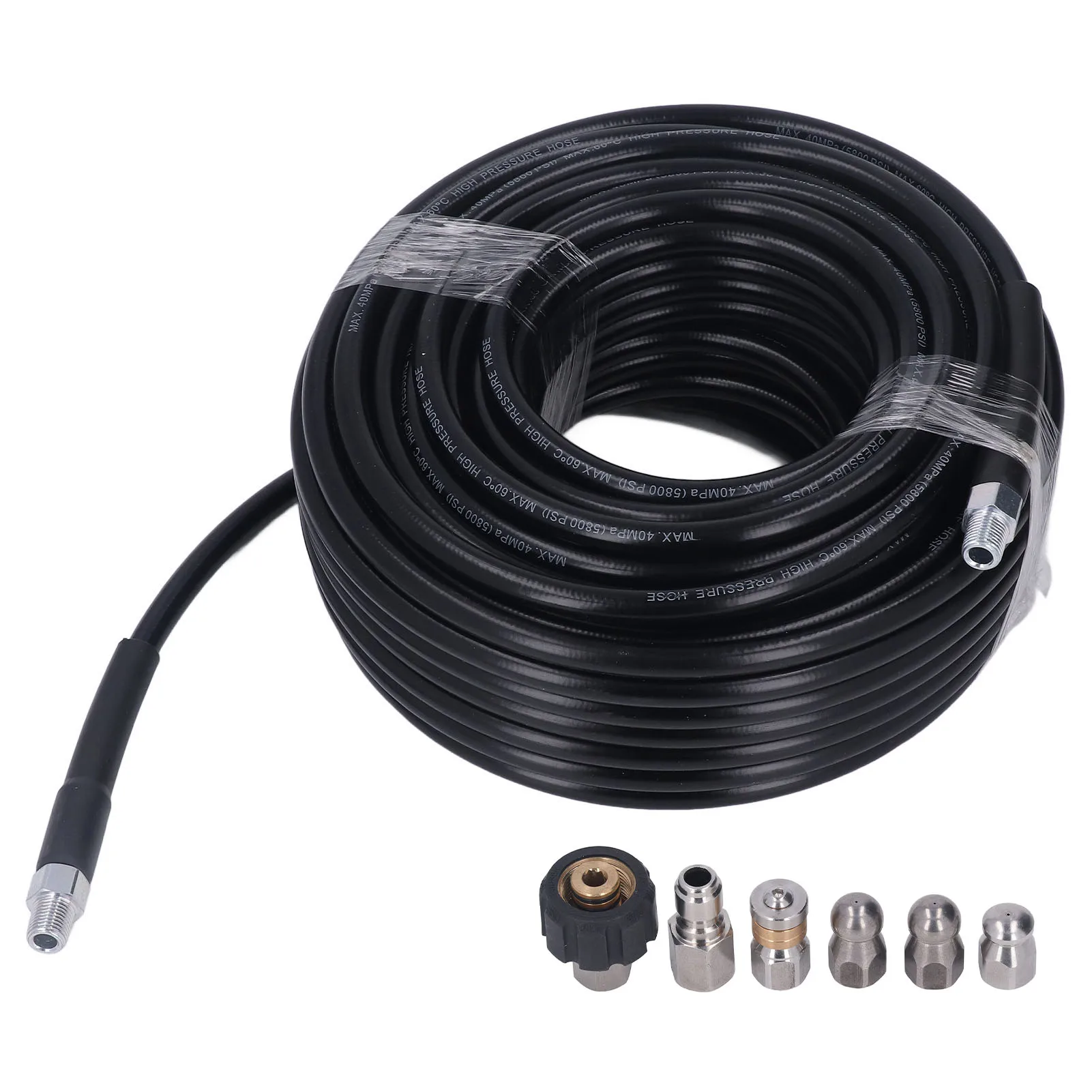 

5800PSI Pressure Washer Sewer Jetter Kit - 100ft 1/4" NPT Drain Cleaner Hose with 2 Wrenches