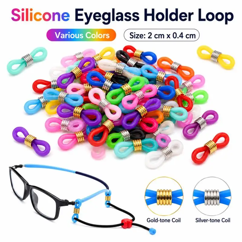 50pcs Spring Rubber Silicone Ends Connectors For Eyeglass Sunglasses Necklace Chain Loop Holder