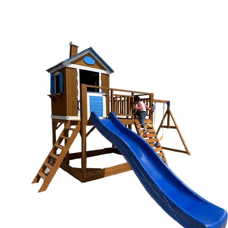 Kids log house large game house tree outdoor slide swing amusement park equipment large climbing log house tree