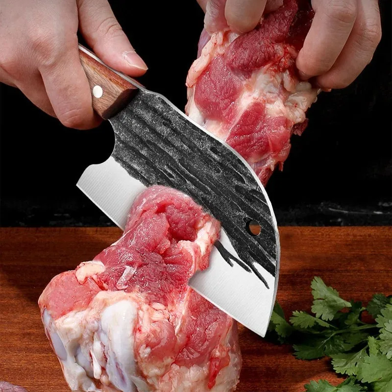 Hand Forged Butcher Knife Meat Cleaver High Carbon Steel Kitchen Chef Knife Bone Chopping Slicing Knife Cooking Tools