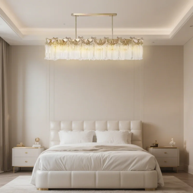 

French Full Brass Tassel Dining Room Chandeliers, Luxury Elegant Crystal Lustre, Living Room Bedroom Premium Feeling Decoration