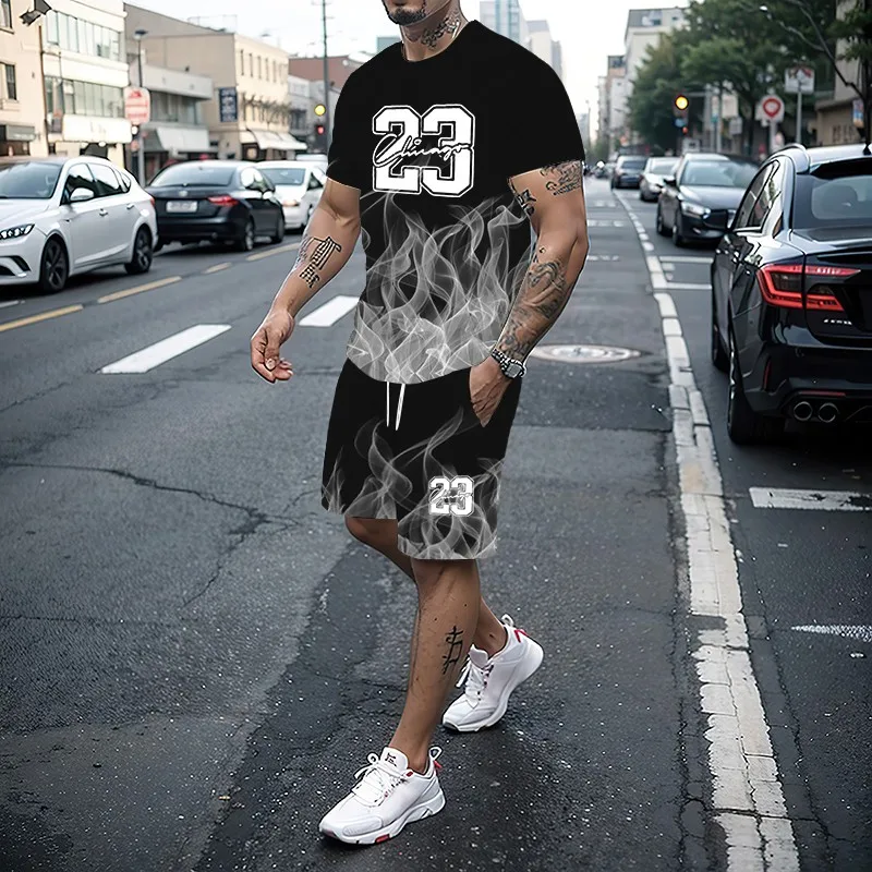 Men's T-shirt set summer fashion creative 3D printed pattern size 23 printed shorts short sleeved combination casual two-piece s