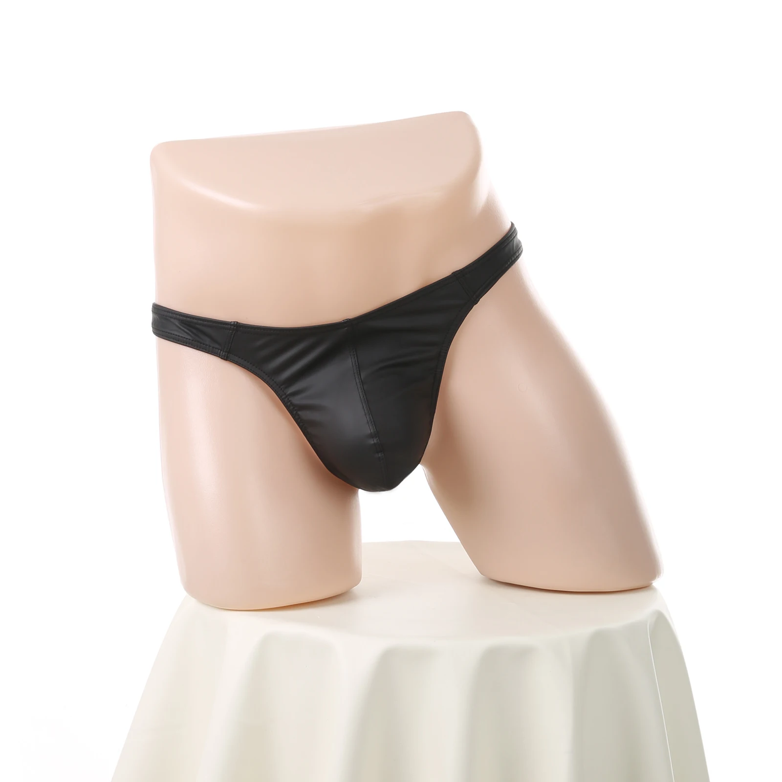 

Mens Faux Leather Thongs Sexy Bikini G Strings Low-rise Underpants T-back Bulge Pouch Tight-fitting Underwear Man homme Panties