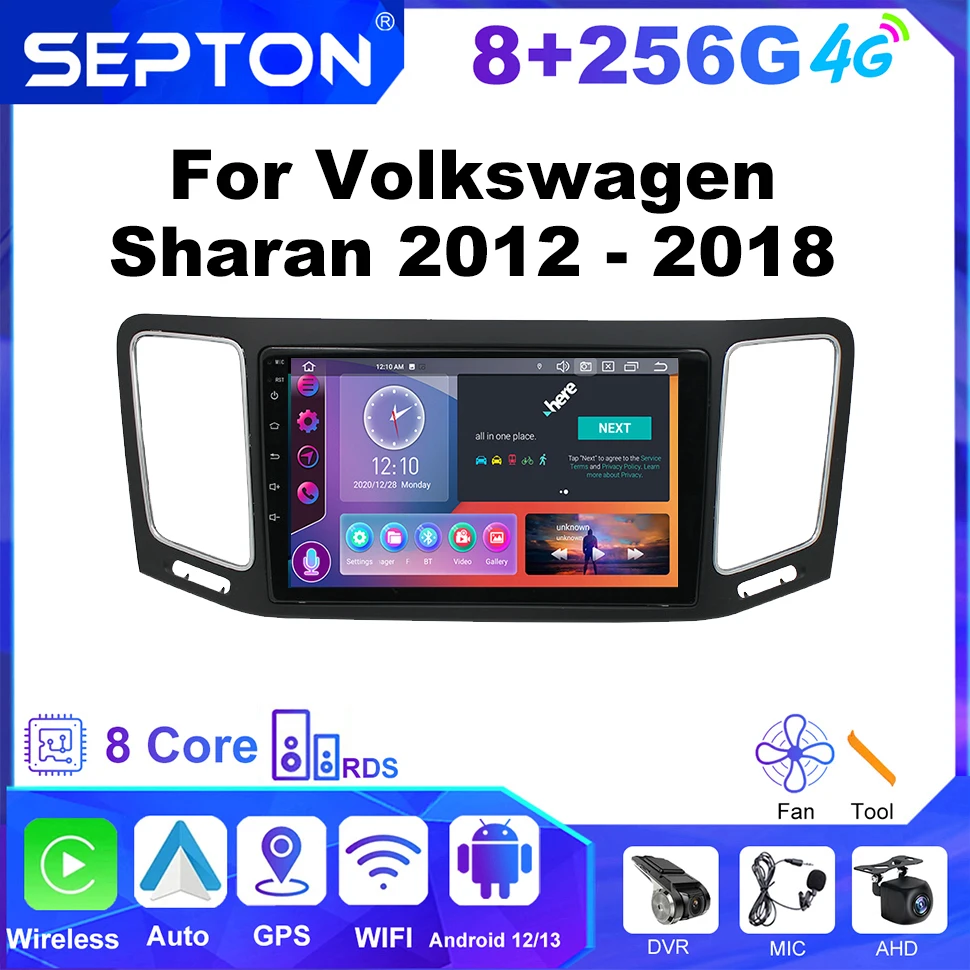 

SEPTON Android Car Radio Audio Stereo for Volkswagen Sharan 2012 - 2018 Multimedia Navi GPS Wifi 4G Net Player CarPlay Autoradio