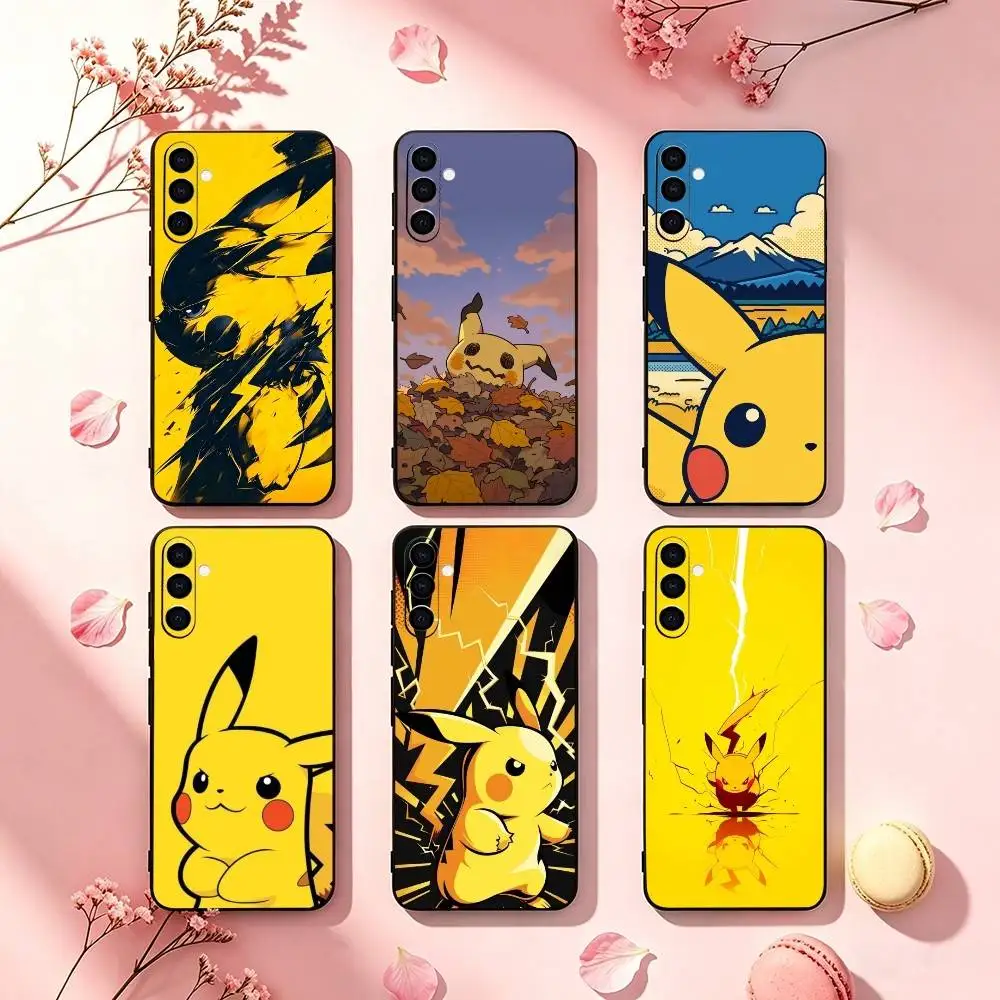 P-Pokemons P-Pi ka chu - Funda de silicona suave negra para teléfono Samsung Galaxy A73, A72, A71, A70, A53, A52, A51