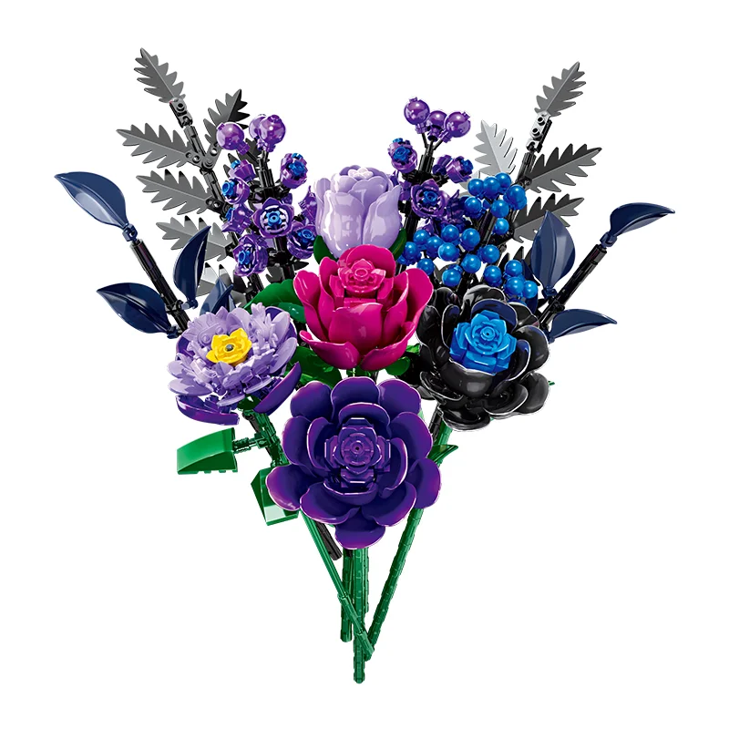 

759pcs Romantic Purple Rose Bouquet Flower Building Blocks Sets Brick For Decoration Children Toys Girl Luxury Valentine Gifts