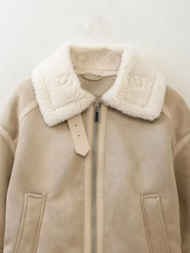 2025 여성 겨울 신상 패션 레이지 스타일 숏 재킷 시크 라펠 조커 지퍼 긴팔 재킷 아우터웨어 여성용