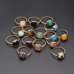 Natural Stone Square Rings Plating Gold Color Natural Sun Stone Amethyst Opening Rings for Women Fashion Jewerly Gift 20mm