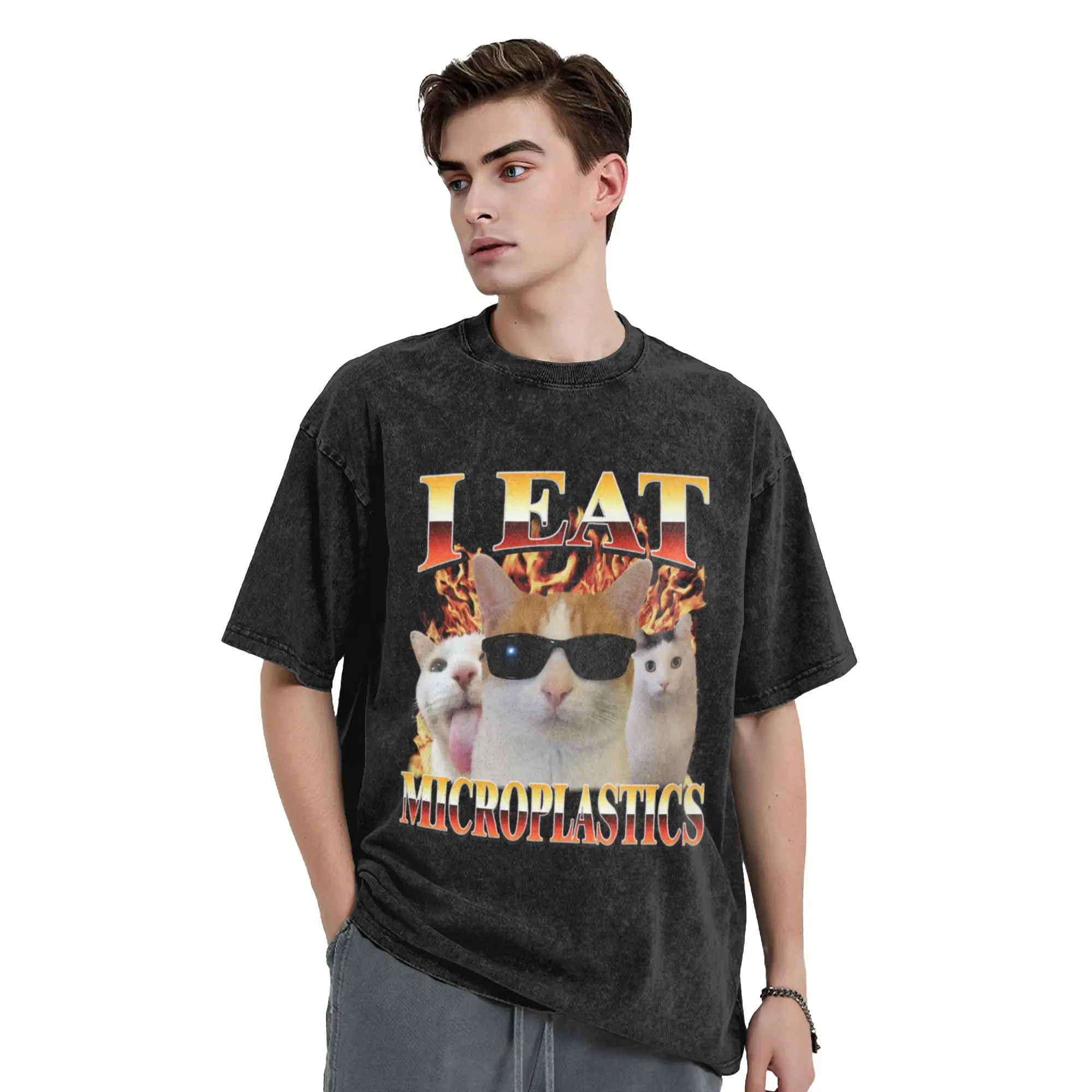 I Eat Microplastics Funny Cat Classic Comfort A T-Shirt Oversized Short Sleeve Men's Women's Cotton Tees Tops