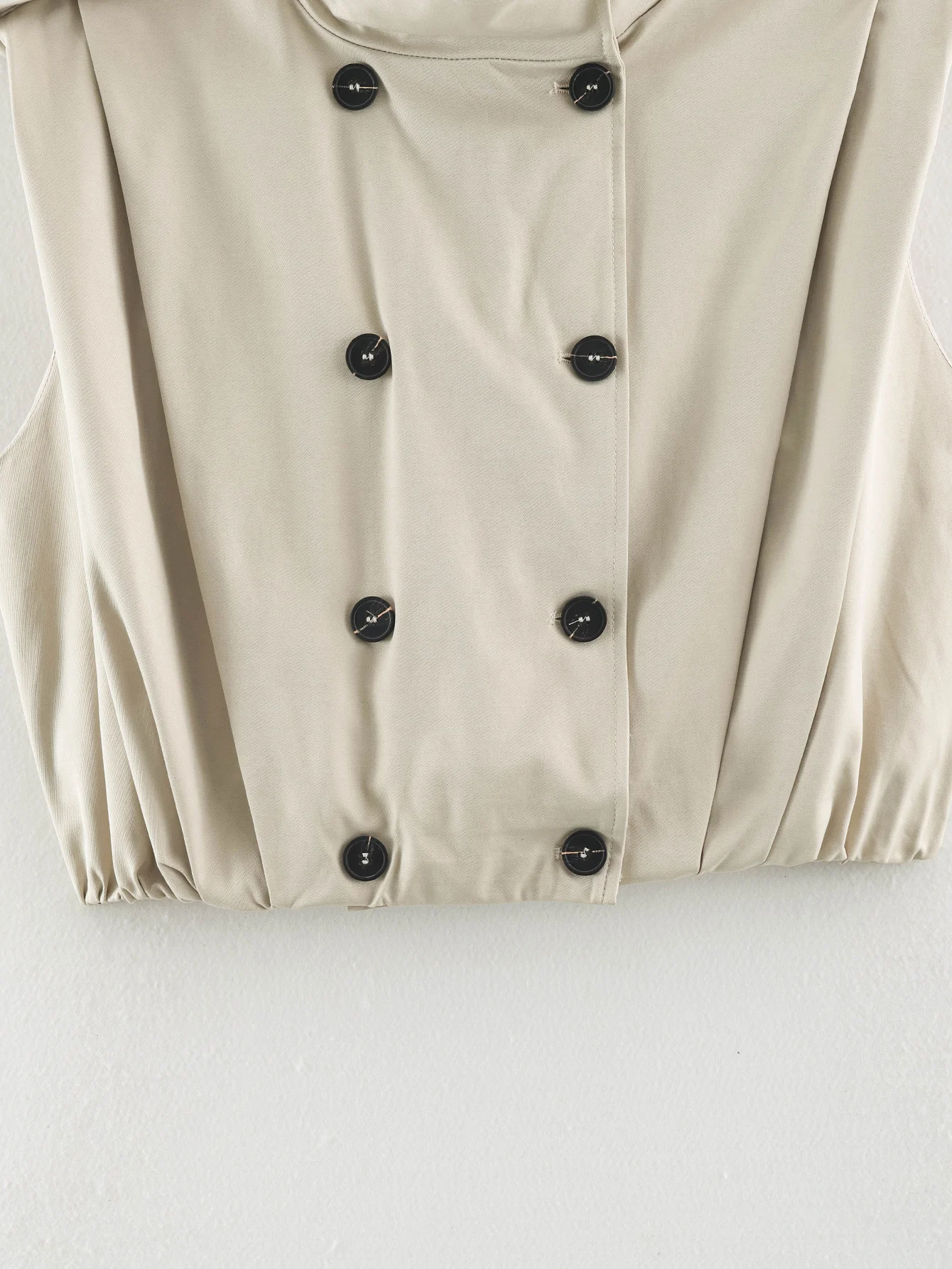 TFMLN Schicke Damenweste mit Stehkragen, doppelreihig, ärmellos, Streetwear-Trenchcoat, neue Herbstmode, plissierte Weste – Detail 5