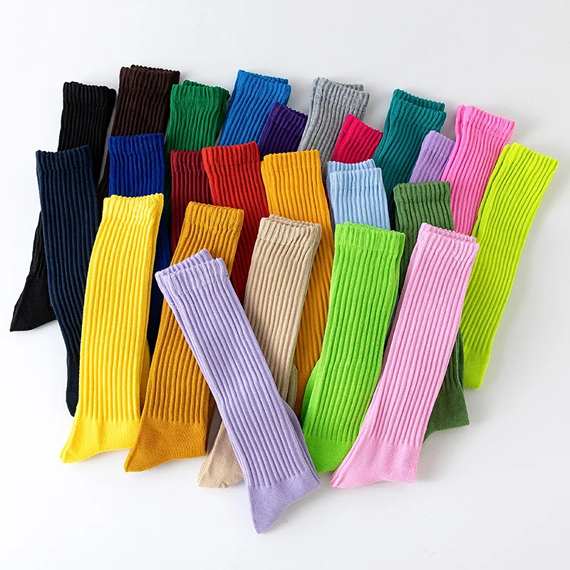 1 Pair Women Autumn Winter Solid Color Knitted calf Socks Fashionable Ribbed Elegant Style Warm Comfortable Casual Stacking Sock