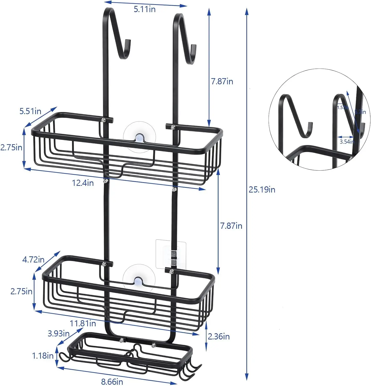 

Over the Door Shower Caddy,3 Tier Hanging Shower Organizer Shelf for Bathroom,Aluminum Shower Storage Rack with Hook&Soap Holder