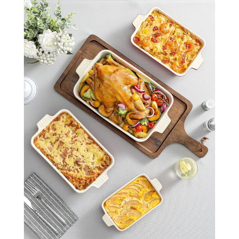 Bakeware Set of 4, Porcelain Baking Pans Set for Oven, Casserole Dish, Ceramic Rectangular Baking