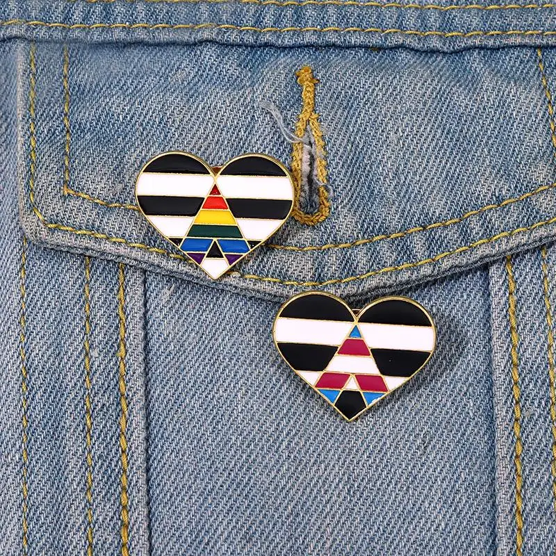 

Striped Heart Shaped Enamel Pins Custom Brooches Rainbow LGBT Pure Love Lapel Badges Cartoon Jewelry Gift for Friends