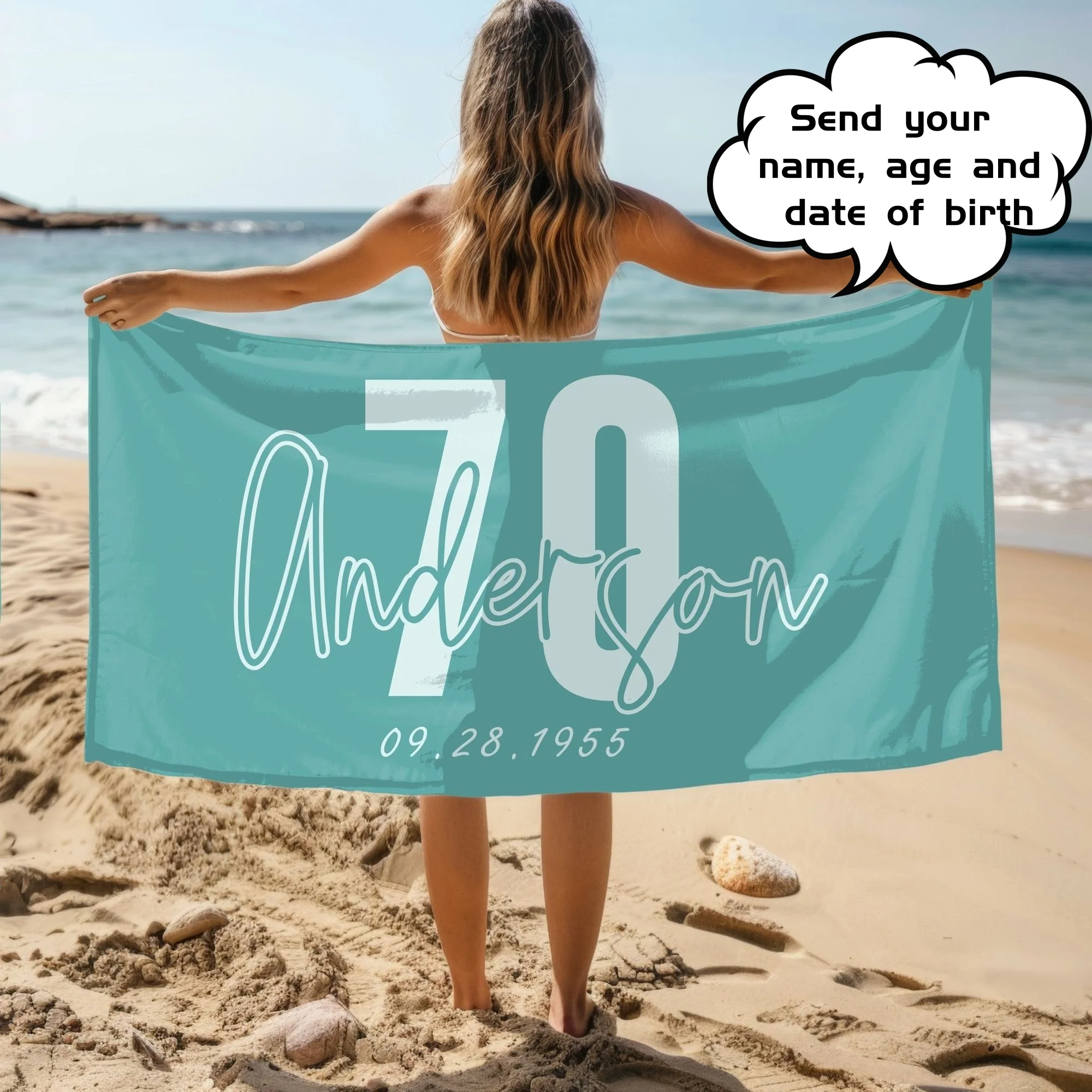 

Happy Birthday Beach Towels Custom Name Personalized Towel Birthday Gifts Quick-Drying Bath Towels For Grandpa Grandma Dad Mom