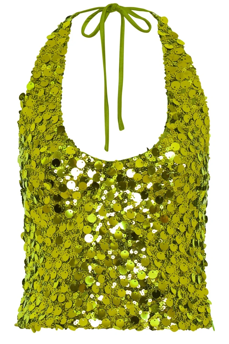 Women Low-Cut Y2K Sequins Crop Tops Halter Neck Tie Backless Tank Top Summer New Sexy Nightclub Party Clothes image 6