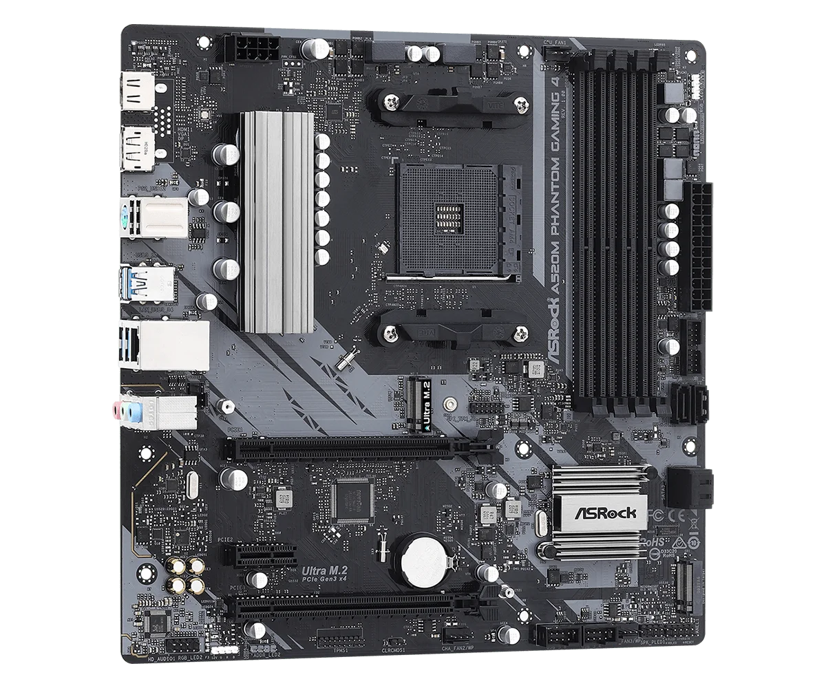 ASrock A520 Motherboard A520M PHANTOM GAMING 4 Motherboard AM4 DDR4 128GB M.2 Micro ATX support 5900 4700 4300 3200 5600 cpu view 4