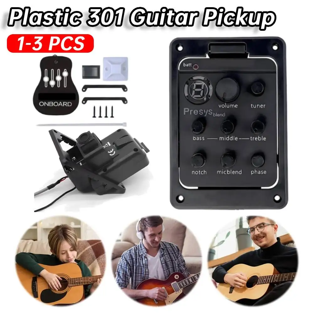 1/2/3PCS Plastic 301Guitar Pickup Guitar Preamp with Tuner Presys Guitar Tuner Guitar Soundhole EQ Parts Accessories for Fishman