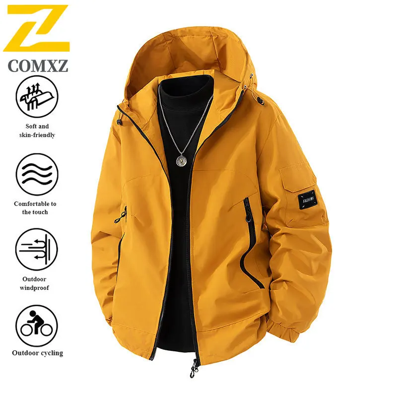 

2025 New Men's Jacket Spring and Autumn Outdoor Cycling Windproof Waterproof Hooded Mountaineering Jacket Fashion Couple Coat